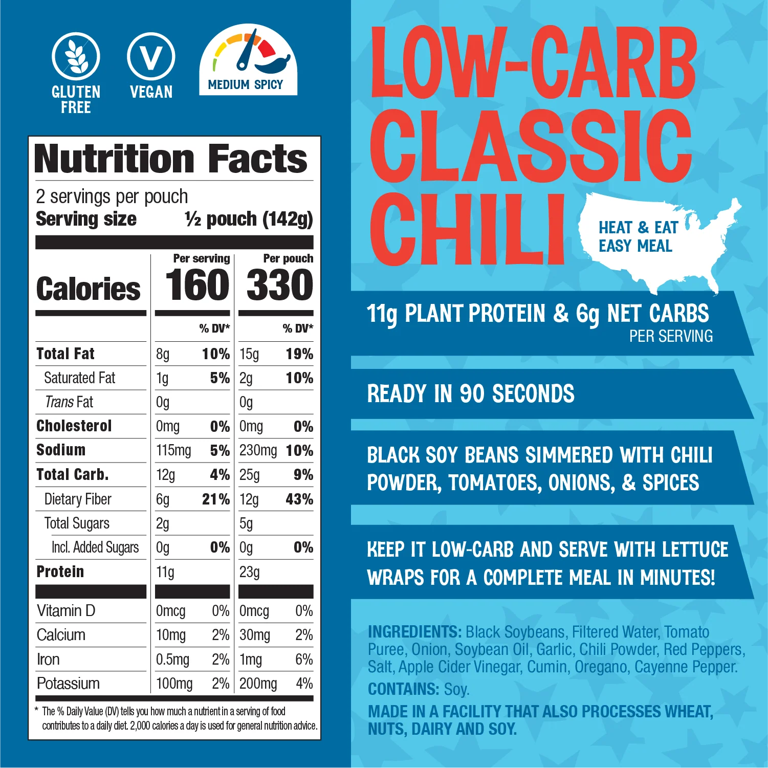 Heat-and-Eat Pouch, Low Carb Chili made with Black Edamame Beans, Keto Friendly - Image 2